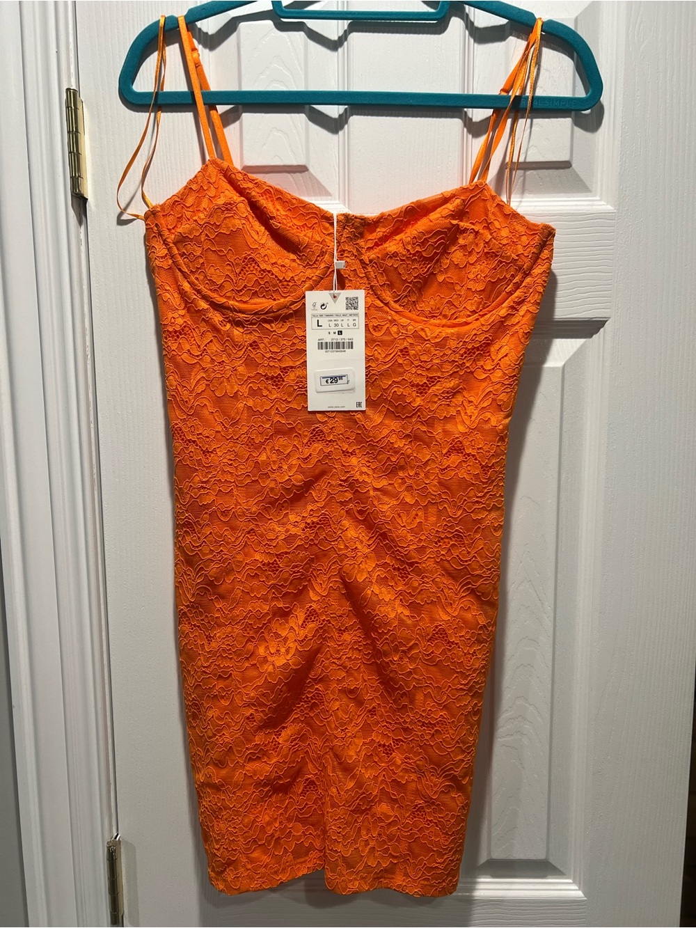 NWT Zara Orange Lace Mini Dress with Sweetheart Neckline - Picture 3 of 6